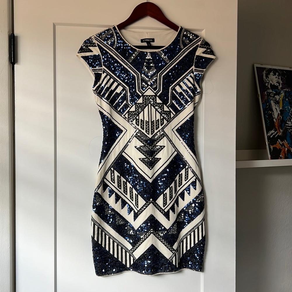 Express Art Deco Sequin Bodycon Dress, Size XS